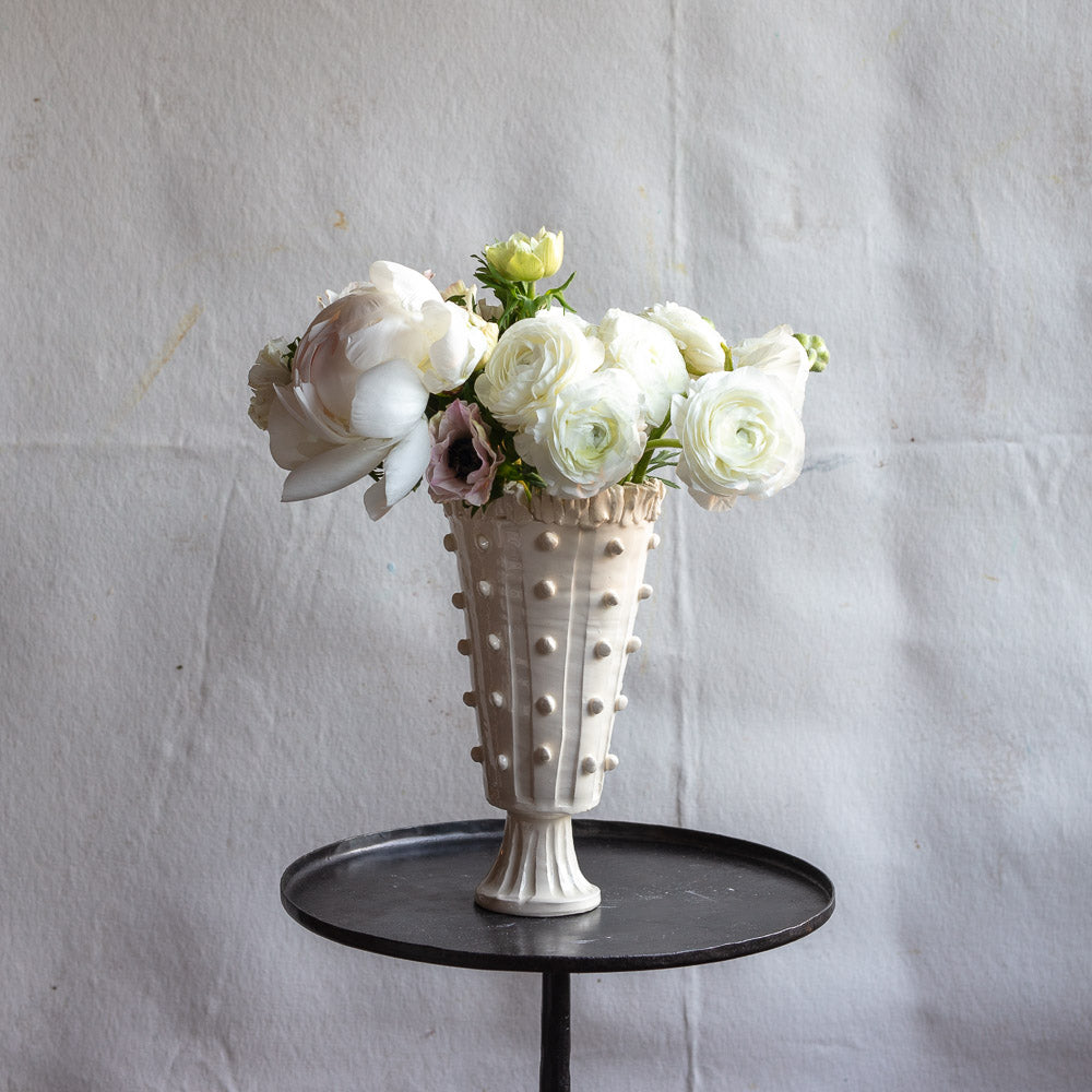 Pedestal Vase with Beads and Ruffle #1299