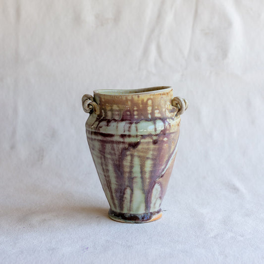 Wood Fire Porcelain Vase wit two handles and Ash and Oxblood Glazes #fp46mdo01